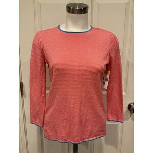 J. McLaughlin Red & White Striped W/ Blue Trim Lightweight Sweater, Size XS